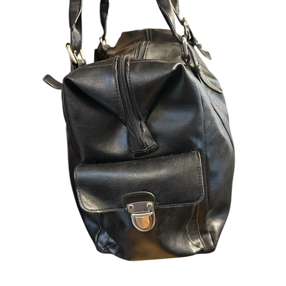 Faux Leather Weekender Travel Black Duffle Bag Excellent Clean Condition - Picture 7 of 16
